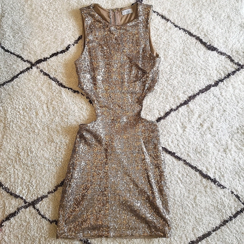 Tobi Gold Sequin Cutout Party Dress Small